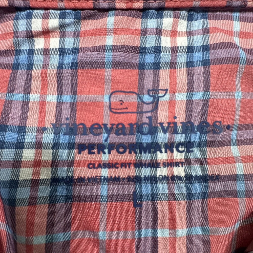 Vineyard Vines Performance Whale Shirt Mens Large Pink Blue Plaid Button Down - Picture 2 of 6